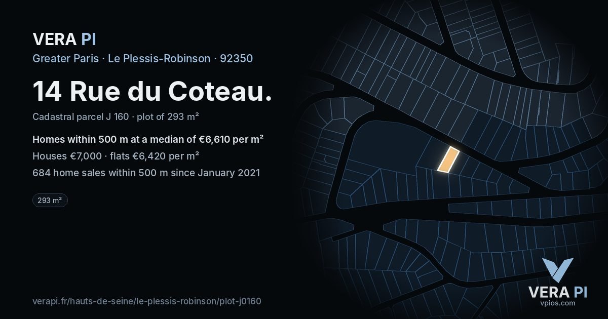 14 Rue du Coteau, Le Plessis-Robinson at night – the plot lit, the parcels around coloured by the prices near them