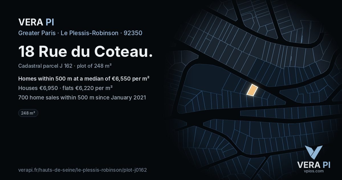 18 Rue du Coteau, Le Plessis-Robinson at night – the plot lit, the parcels around coloured by the prices near them