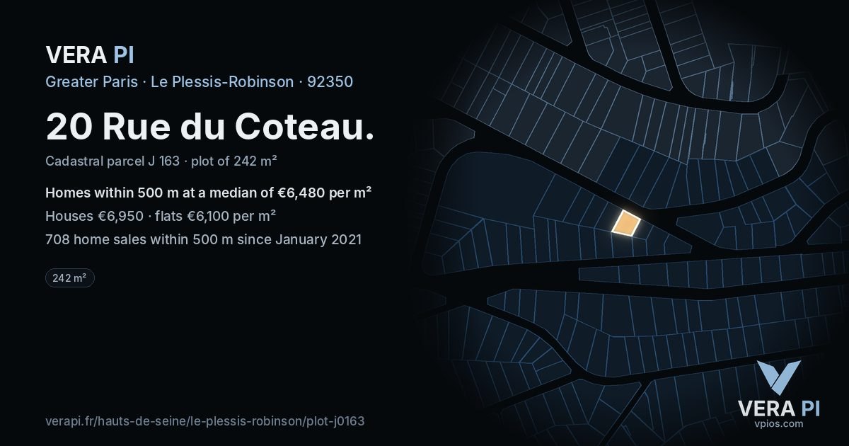 20 Rue du Coteau, Le Plessis-Robinson at night – the plot lit, the parcels around coloured by the prices near them