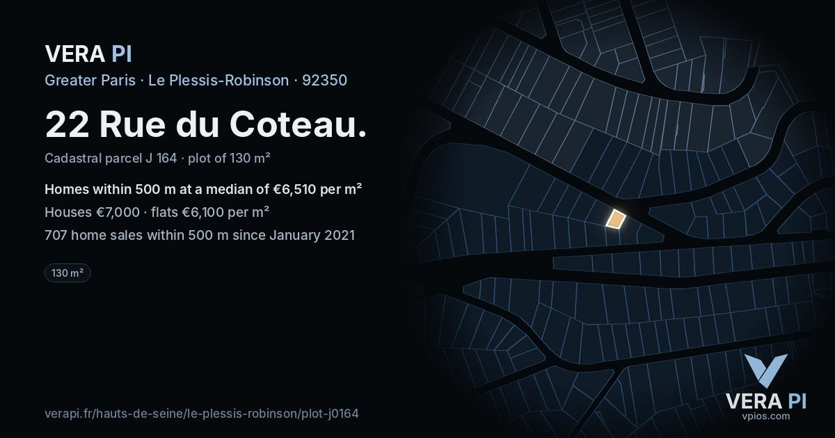 22 Rue du Coteau, Le Plessis-Robinson at night – the plot lit, the parcels around coloured by the prices near them