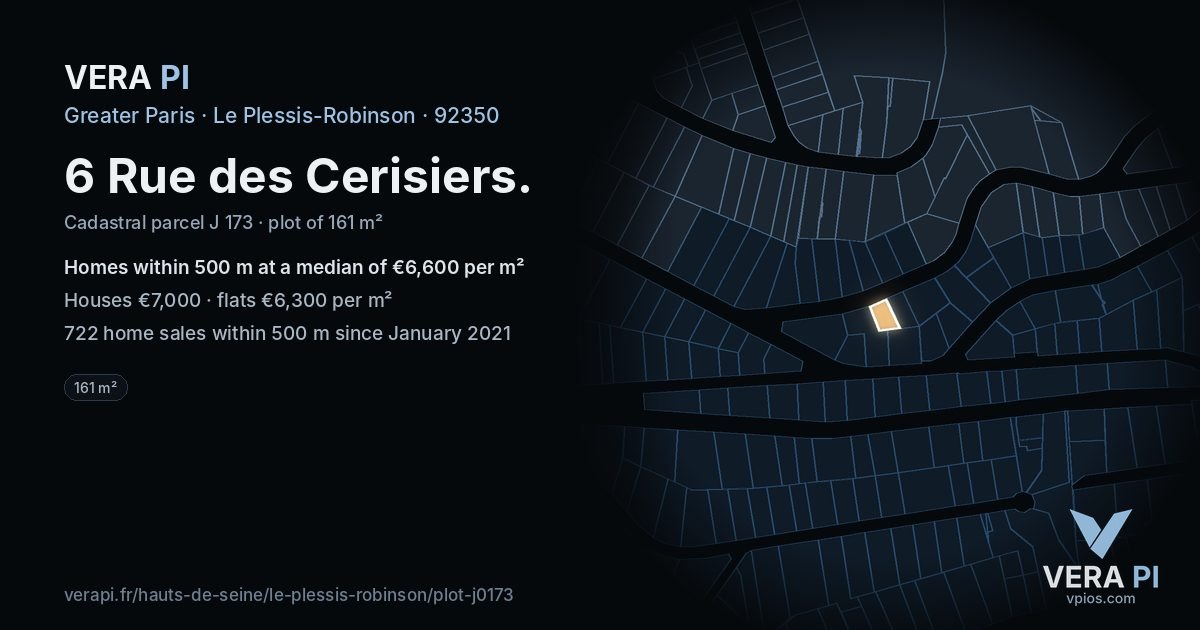 6 Rue des Cerisiers, Le Plessis-Robinson at night – the plot lit, the parcels around coloured by the prices near them