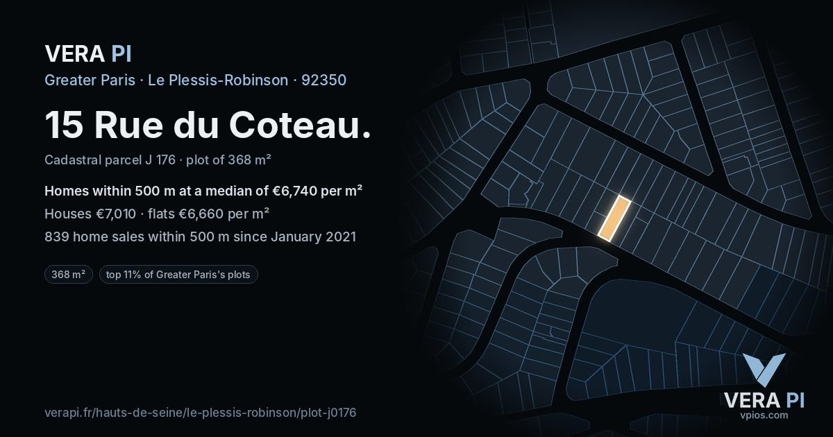 15 Rue du Coteau, Le Plessis-Robinson at night – the plot lit, the parcels around coloured by the prices near them