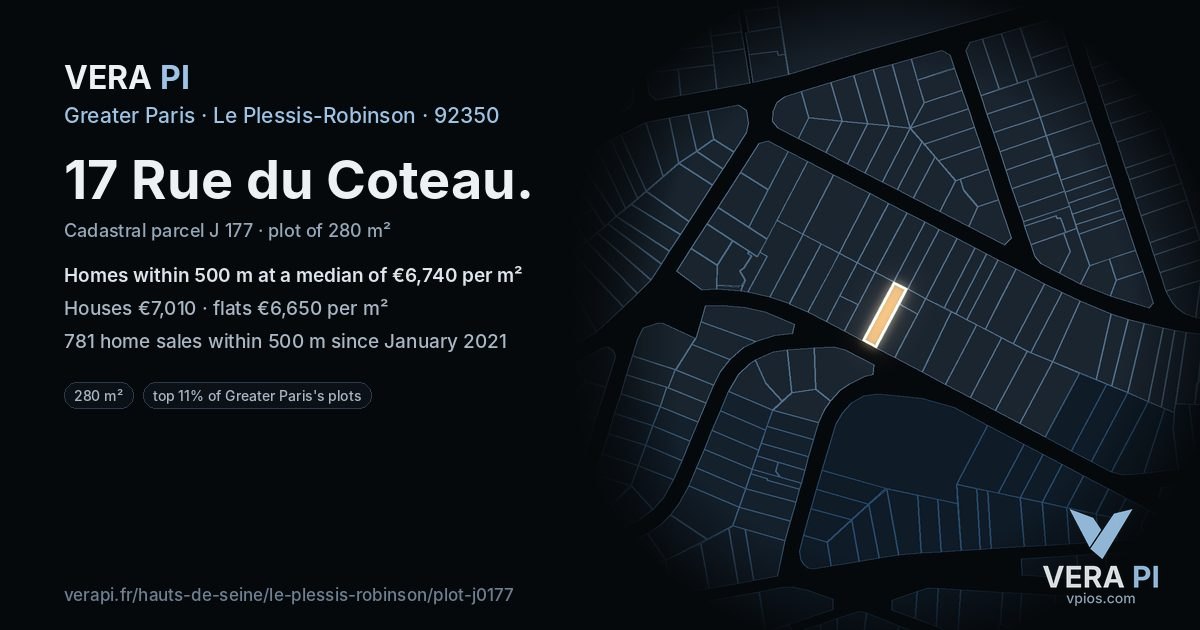 17 Rue du Coteau, Le Plessis-Robinson at night – the plot lit, the parcels around coloured by the prices near them