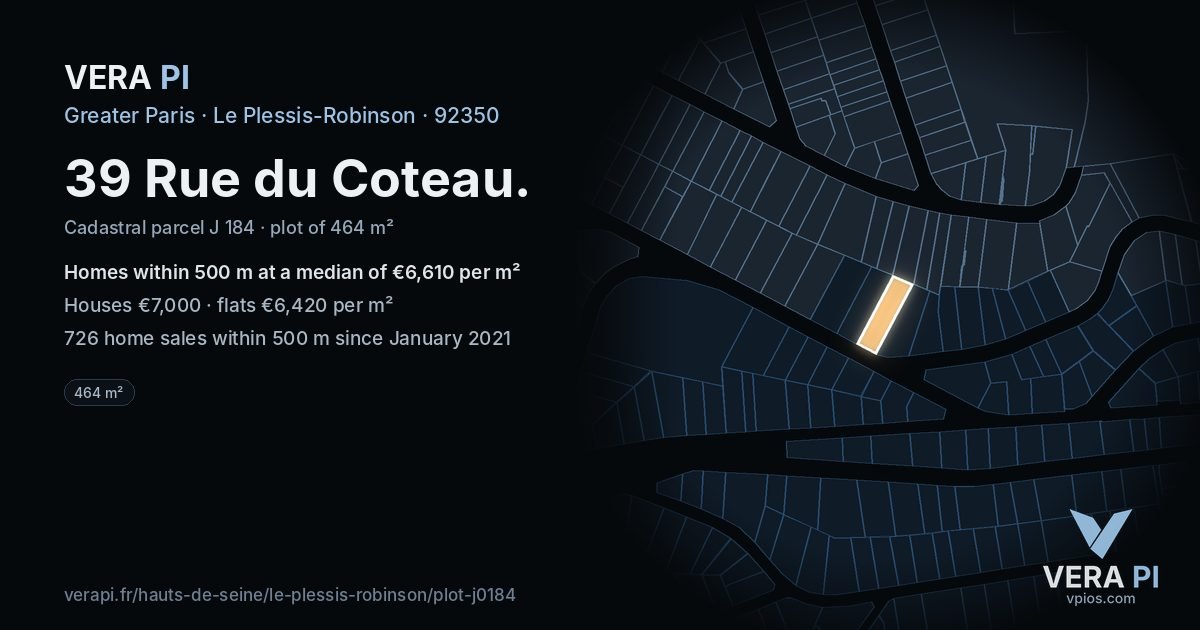39 Rue du Coteau, Le Plessis-Robinson at night – the plot lit, the parcels around coloured by the prices near them