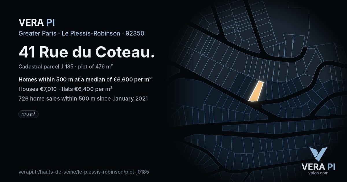 41 Rue du Coteau, Le Plessis-Robinson at night – the plot lit, the parcels around coloured by the prices near them