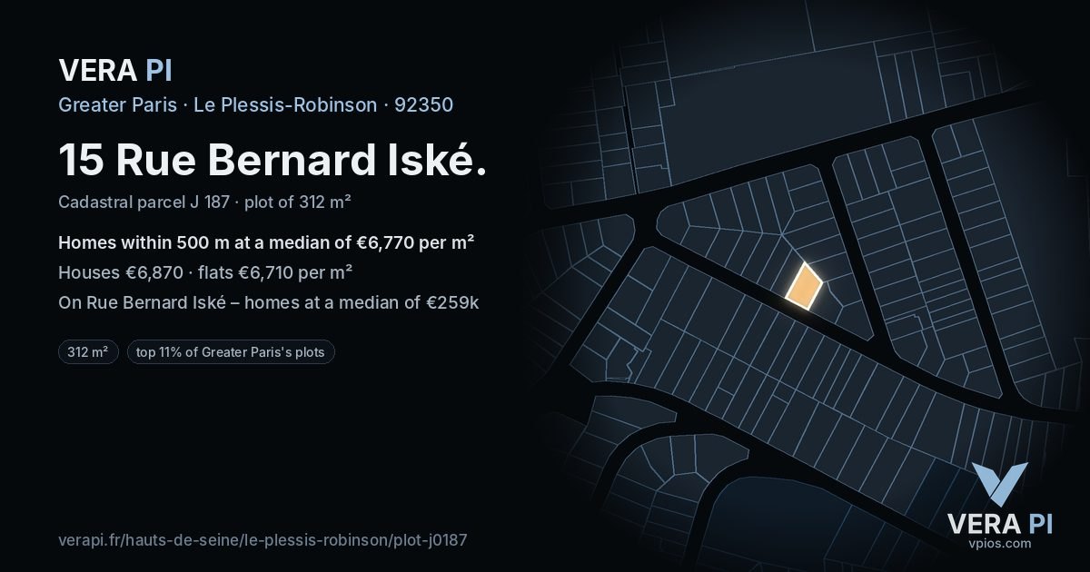 15 Rue Bernard Iské, Le Plessis-Robinson at night – the plot lit, the parcels around coloured by the prices near them