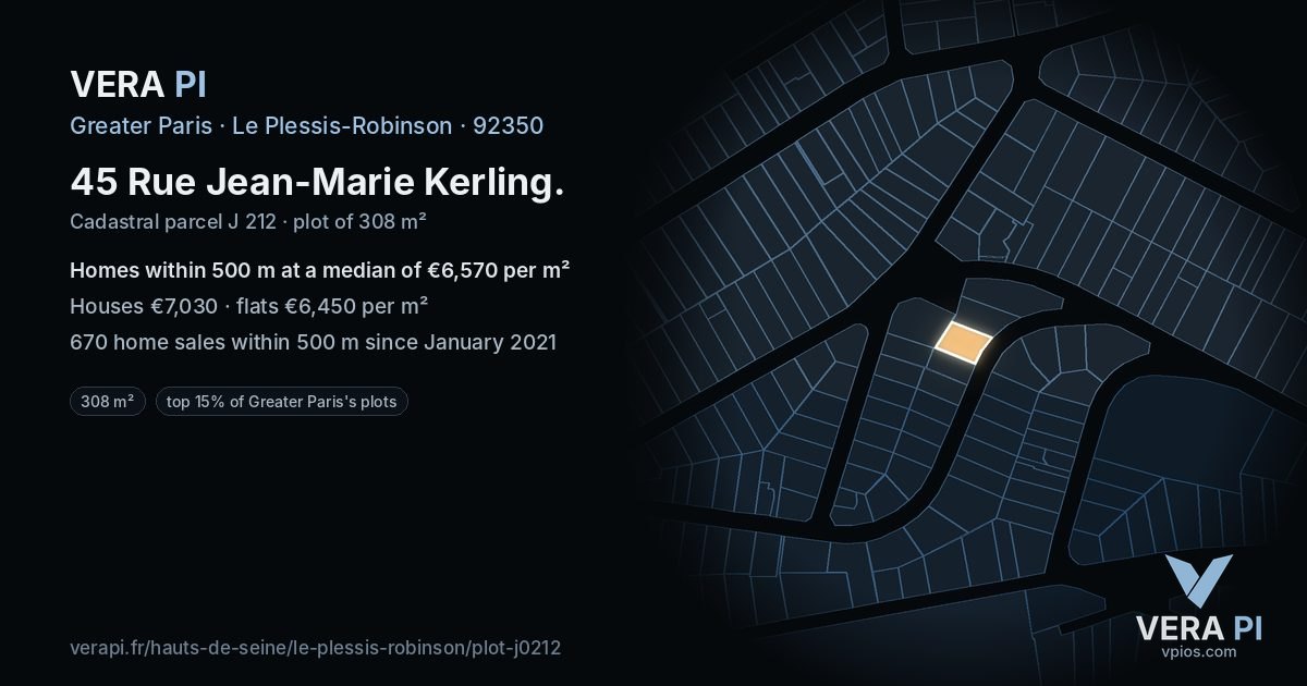 45 Rue Jean-Marie Kerling, Le Plessis-Robinson at night – the plot lit, the parcels around coloured by the prices near them