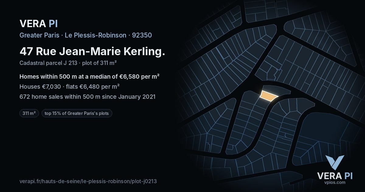47 Rue Jean-Marie Kerling, Le Plessis-Robinson at night – the plot lit, the parcels around coloured by the prices near them