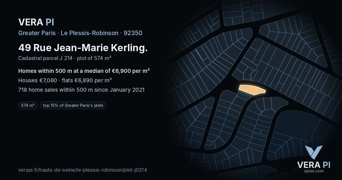 49 Rue Jean-Marie Kerling, Le Plessis-Robinson at night – the plot lit, the parcels around coloured by the prices near them