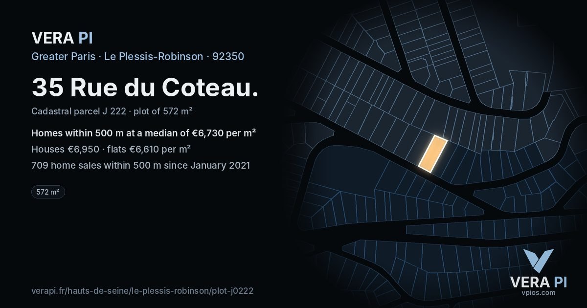 35 Rue du Coteau, Le Plessis-Robinson at night – the plot lit, the parcels around coloured by the prices near them