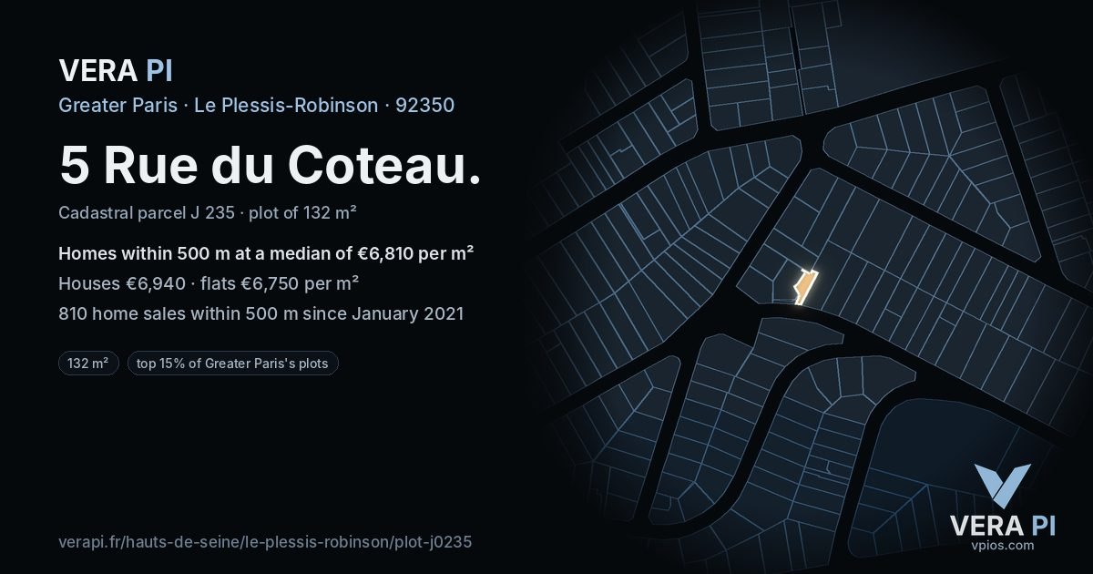 5 Rue du Coteau, Le Plessis-Robinson at night – the plot lit, the parcels around coloured by the prices near them