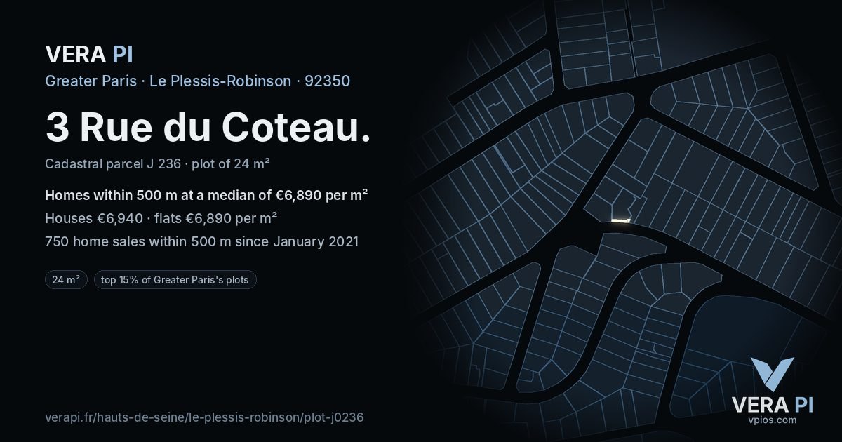 3 Rue du Coteau, Le Plessis-Robinson at night – the plot lit, the parcels around coloured by the prices near them