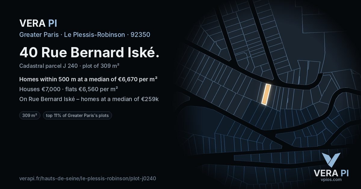 40 Rue Bernard Iské, Le Plessis-Robinson at night – the plot lit, the parcels around coloured by the prices near them