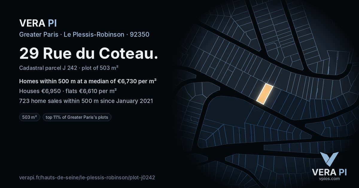 29 Rue du Coteau, Le Plessis-Robinson at night – the plot lit, the parcels around coloured by the prices near them