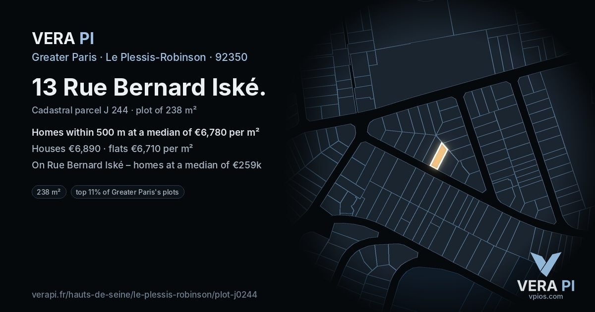 13 Rue Bernard Iské, Le Plessis-Robinson at night – the plot lit, the parcels around coloured by the prices near them