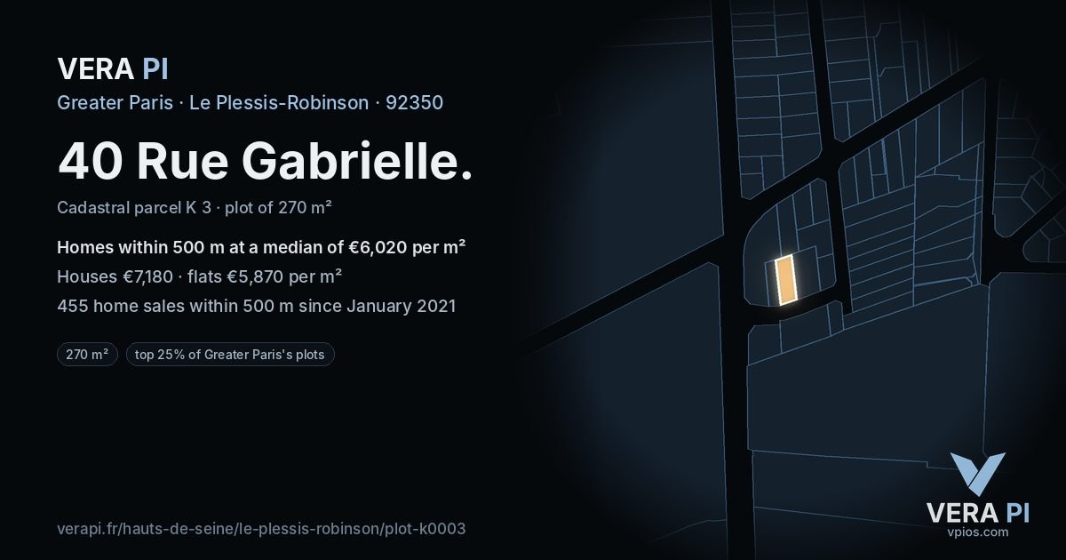 40 Rue Gabrielle, Le Plessis-Robinson at night – the plot lit, the parcels around coloured by the prices near them
