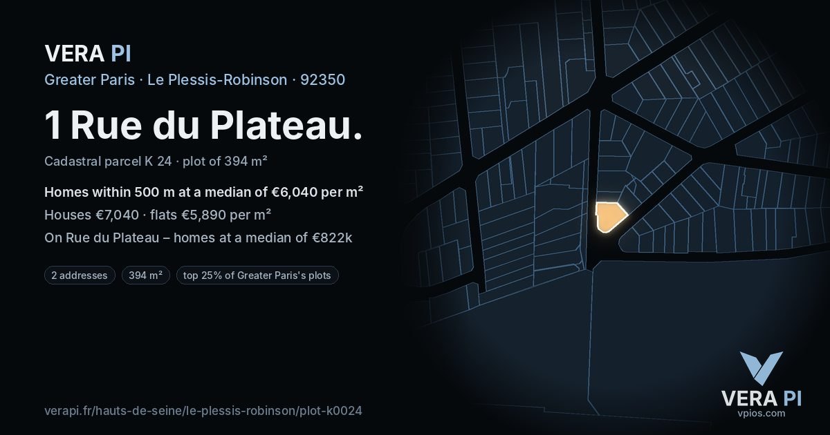 1 Rue du Plateau, Le Plessis-Robinson at night – the plot lit, the parcels around coloured by the prices near them
