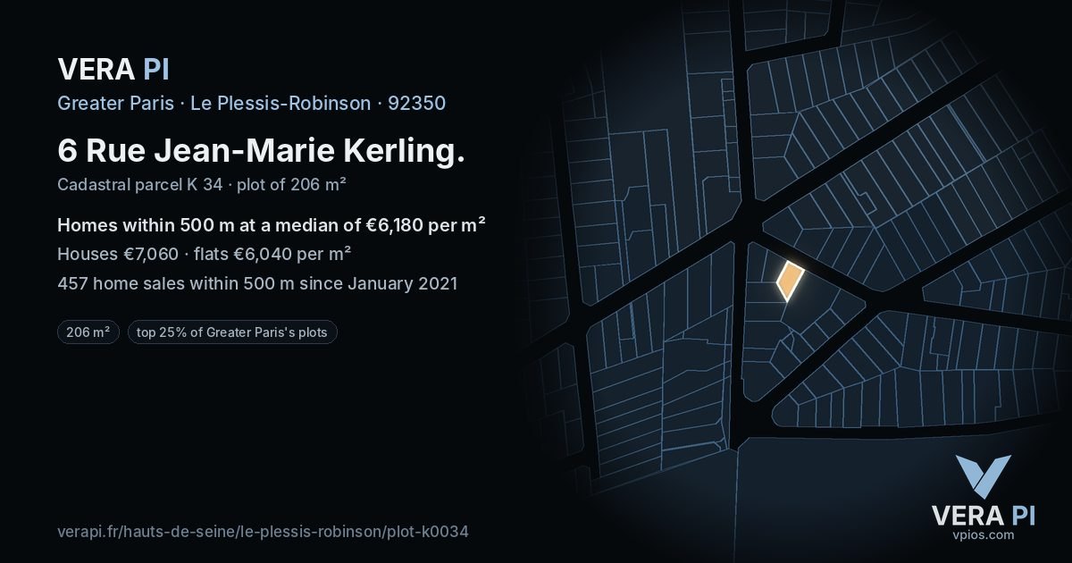 6 Rue Jean-Marie Kerling, Le Plessis-Robinson at night – the plot lit, the parcels around coloured by the prices near them