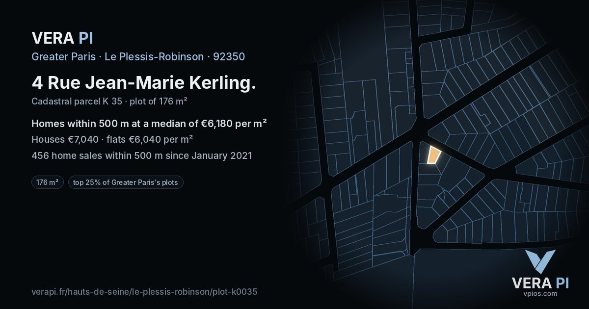 4 Rue Jean-Marie Kerling, Le Plessis-Robinson at night – the plot lit, the parcels around coloured by the prices near them