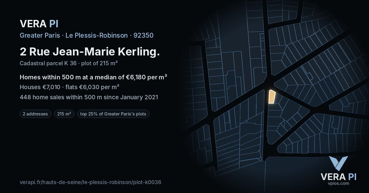 2 Rue Jean-Marie Kerling, Le Plessis-Robinson at night – the plot lit, the parcels around coloured by the prices near them