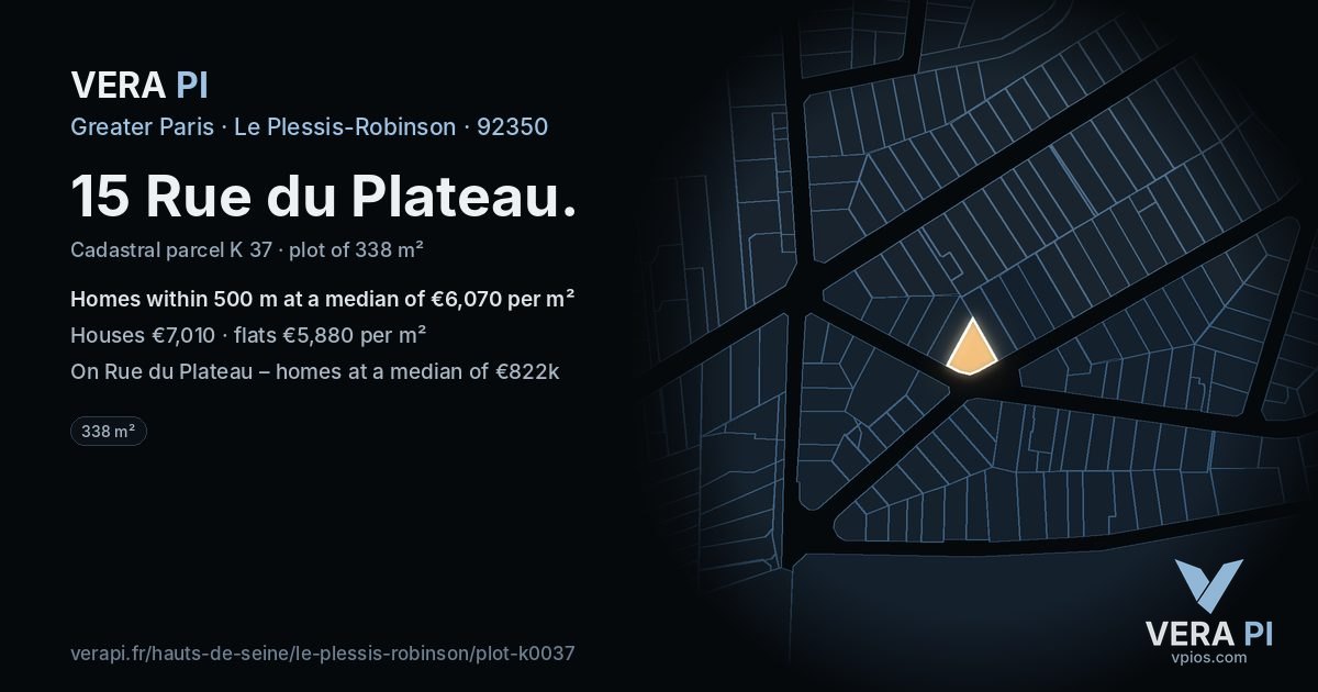 15 Rue du Plateau, Le Plessis-Robinson at night – the plot lit, the parcels around coloured by the prices near them