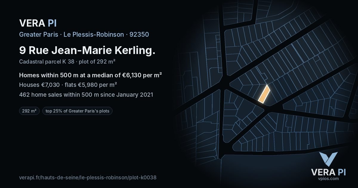 9 Rue Jean-Marie Kerling, Le Plessis-Robinson at night – the plot lit, the parcels around coloured by the prices near them
