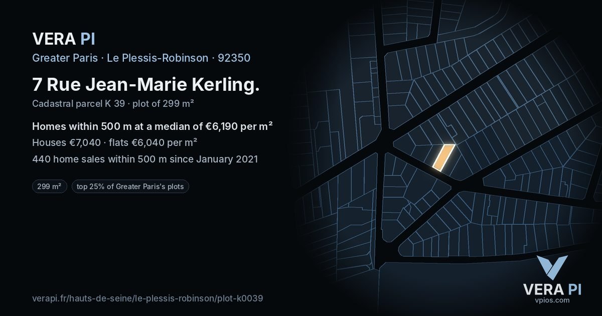 7 Rue Jean-Marie Kerling, Le Plessis-Robinson at night – the plot lit, the parcels around coloured by the prices near them