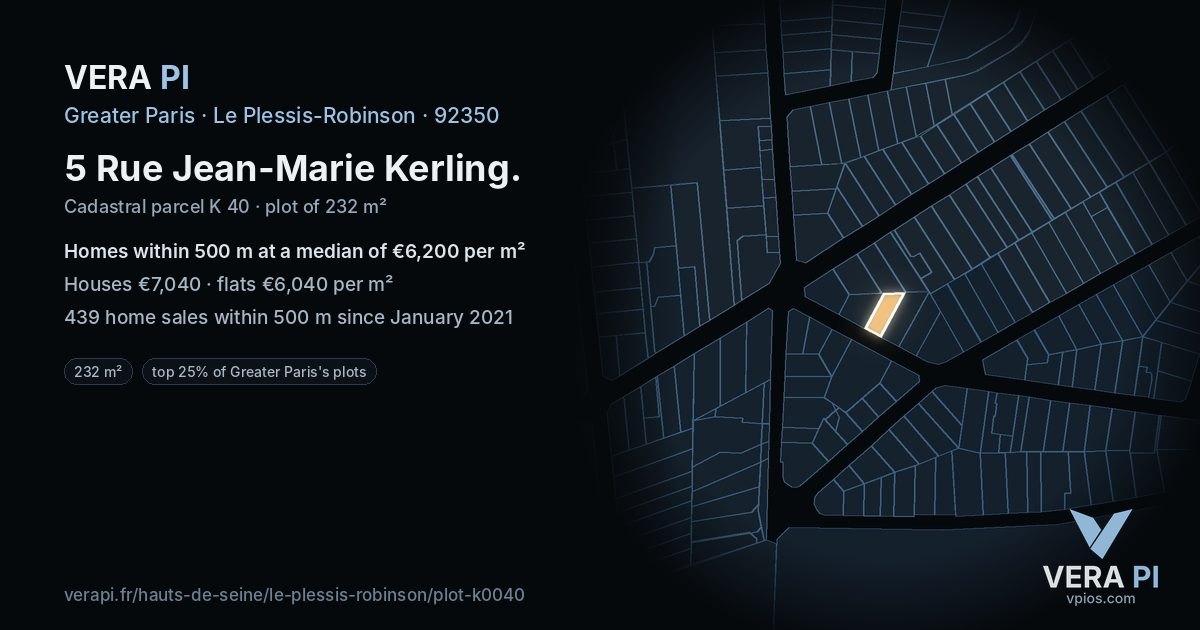 5 Rue Jean-Marie Kerling, Le Plessis-Robinson at night – the plot lit, the parcels around coloured by the prices near them