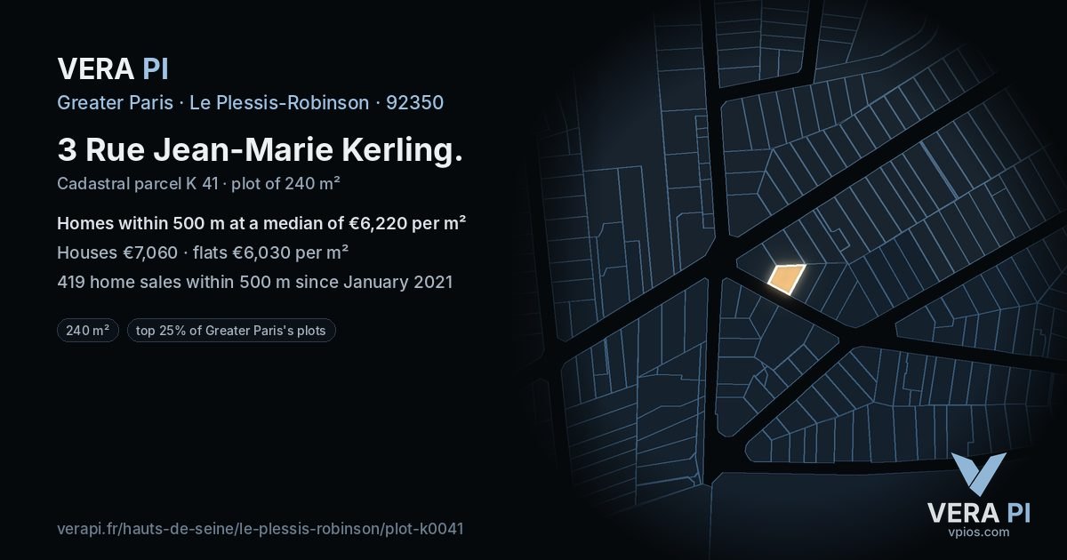 3 Rue Jean-Marie Kerling, Le Plessis-Robinson at night – the plot lit, the parcels around coloured by the prices near them