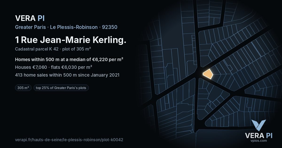 1 Rue Jean-Marie Kerling, Le Plessis-Robinson at night – the plot lit, the parcels around coloured by the prices near them