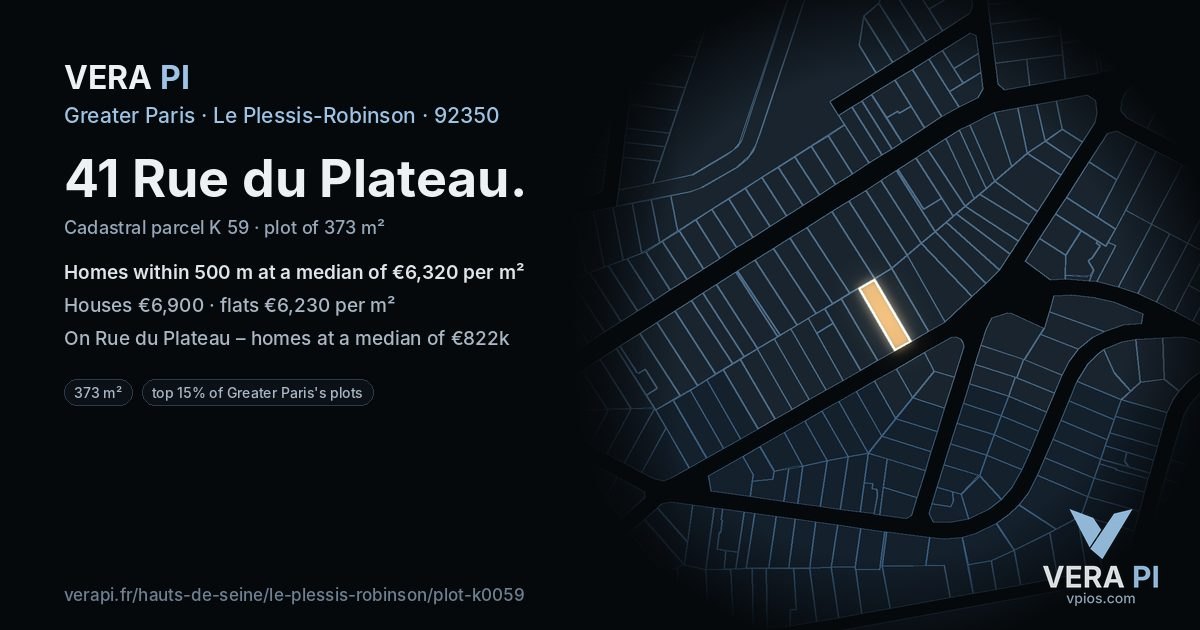 41 Rue du Plateau, Le Plessis-Robinson at night – the plot lit, the parcels around coloured by the prices near them