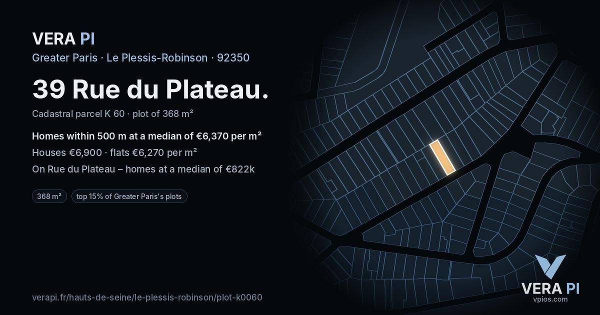 39 Rue du Plateau, Le Plessis-Robinson at night – the plot lit, the parcels around coloured by the prices near them