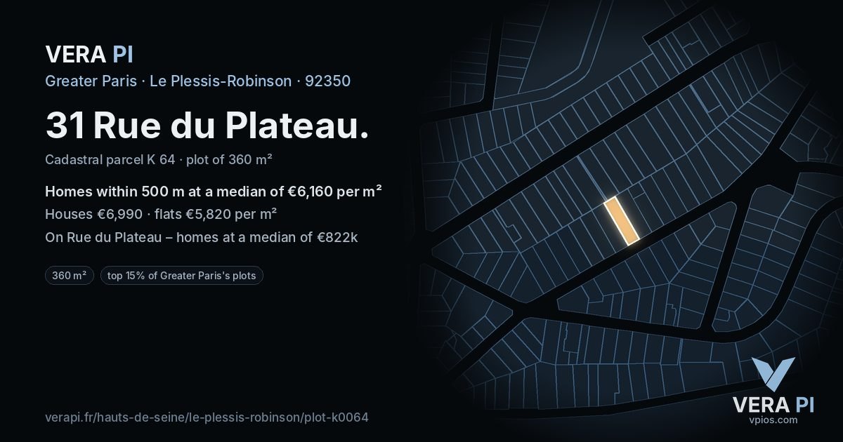 31 Rue du Plateau, Le Plessis-Robinson at night – the plot lit, the parcels around coloured by the prices near them
