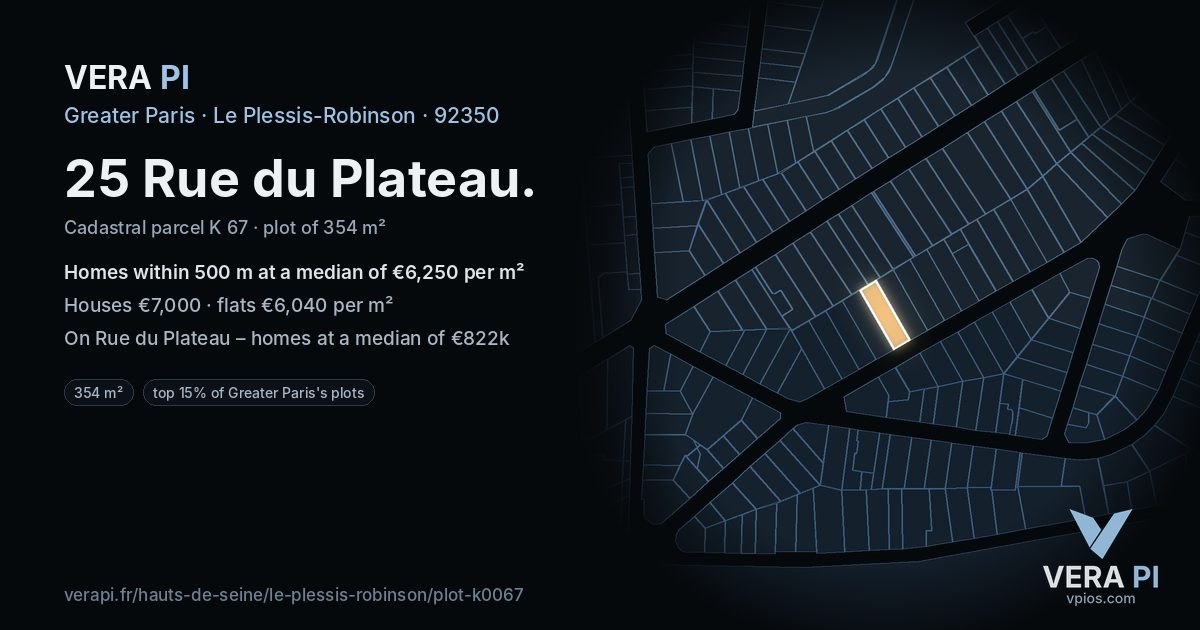 25 Rue du Plateau, Le Plessis-Robinson at night – the plot lit, the parcels around coloured by the prices near them