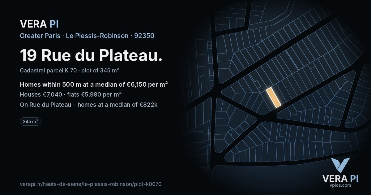 19 Rue du Plateau, Le Plessis-Robinson at night – the plot lit, the parcels around coloured by the prices near them