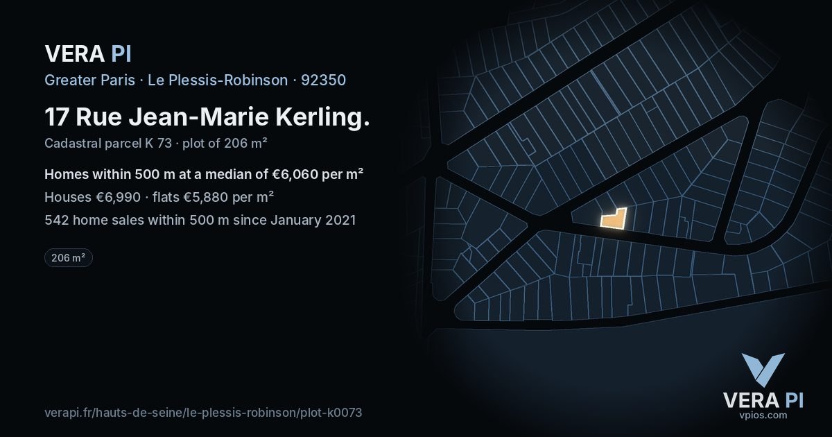 17 Rue Jean-Marie Kerling, Le Plessis-Robinson at night – the plot lit, the parcels around coloured by the prices near them