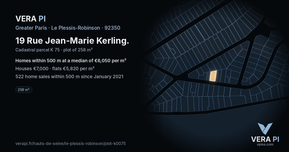 19 Rue Jean-Marie Kerling, Le Plessis-Robinson at night – the plot lit, the parcels around coloured by the prices near them