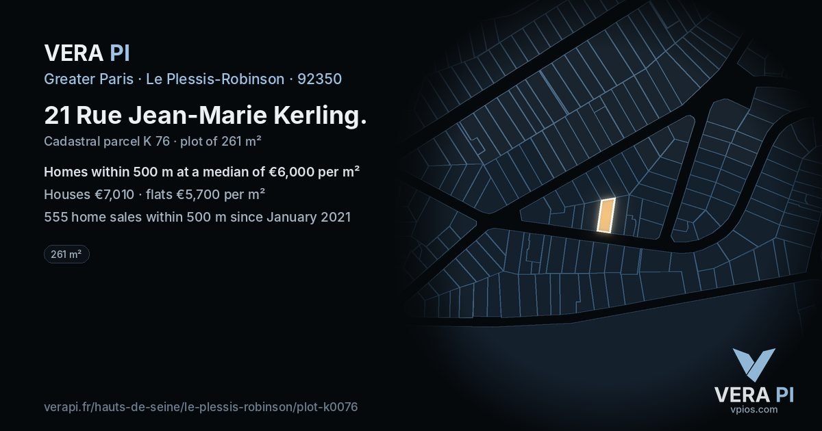 21 Rue Jean-Marie Kerling, Le Plessis-Robinson at night – the plot lit, the parcels around coloured by the prices near them