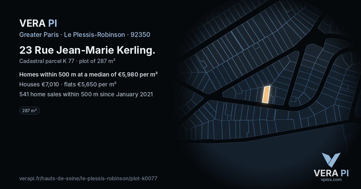 23 Rue Jean-Marie Kerling, Le Plessis-Robinson at night – the plot lit, the parcels around coloured by the prices near them