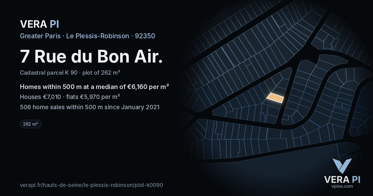 7 Rue du Bon Air, Le Plessis-Robinson at night – the plot lit, the parcels around coloured by the prices near them