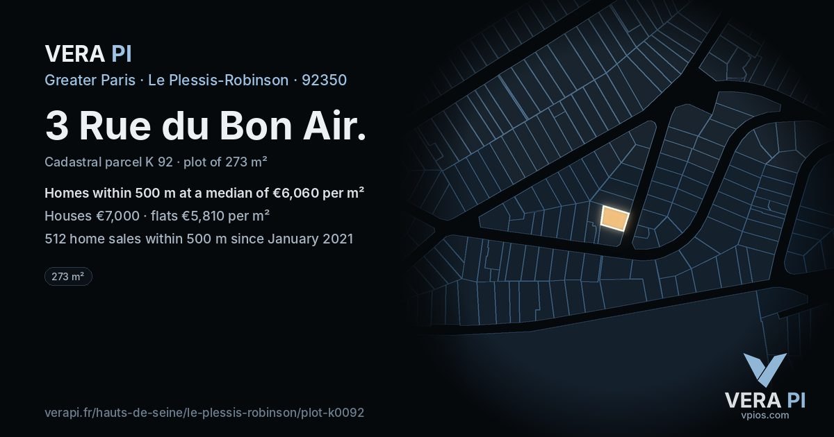 3 Rue du Bon Air, Le Plessis-Robinson at night – the plot lit, the parcels around coloured by the prices near them