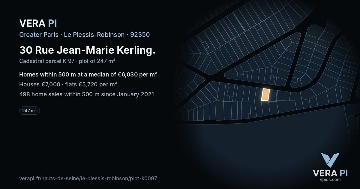 30 Rue Jean-Marie Kerling, Le Plessis-Robinson at night – the plot lit, the parcels around coloured by the prices near them
