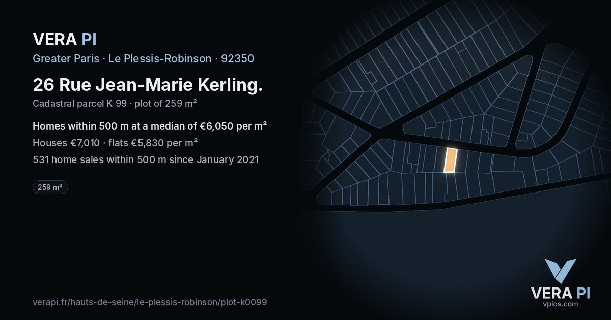26 Rue Jean-Marie Kerling, Le Plessis-Robinson at night – the plot lit, the parcels around coloured by the prices near them