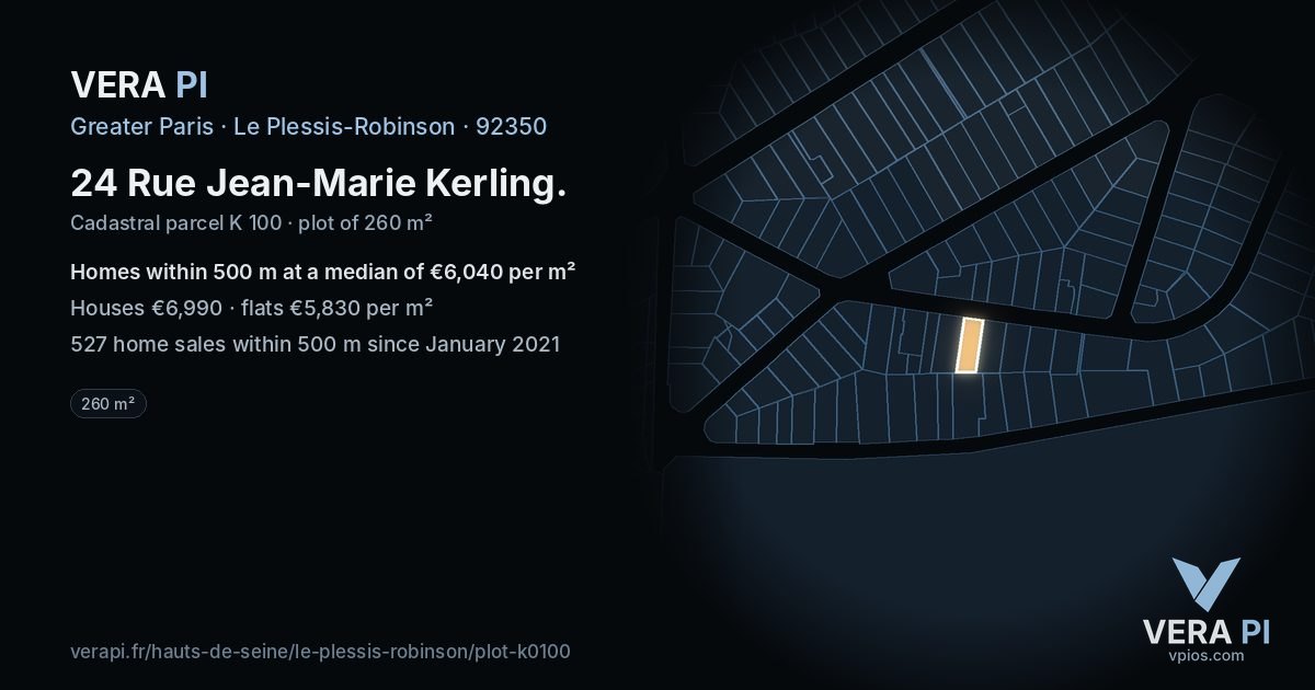 24 Rue Jean-Marie Kerling, Le Plessis-Robinson at night – the plot lit, the parcels around coloured by the prices near them
