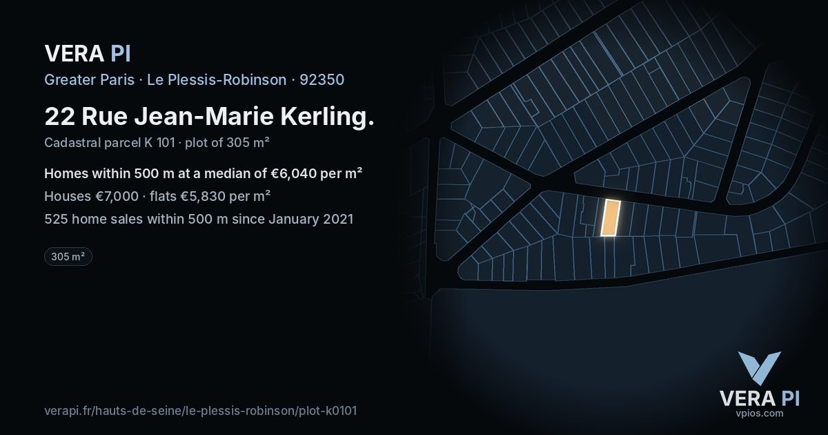22 Rue Jean-Marie Kerling, Le Plessis-Robinson at night – the plot lit, the parcels around coloured by the prices near them
