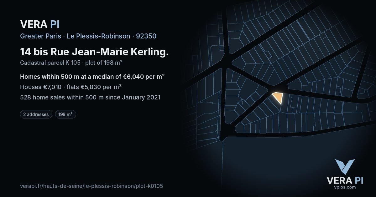 14 bis Rue Jean-Marie Kerling, Le Plessis-Robinson at night – the plot lit, the parcels around coloured by the prices near them