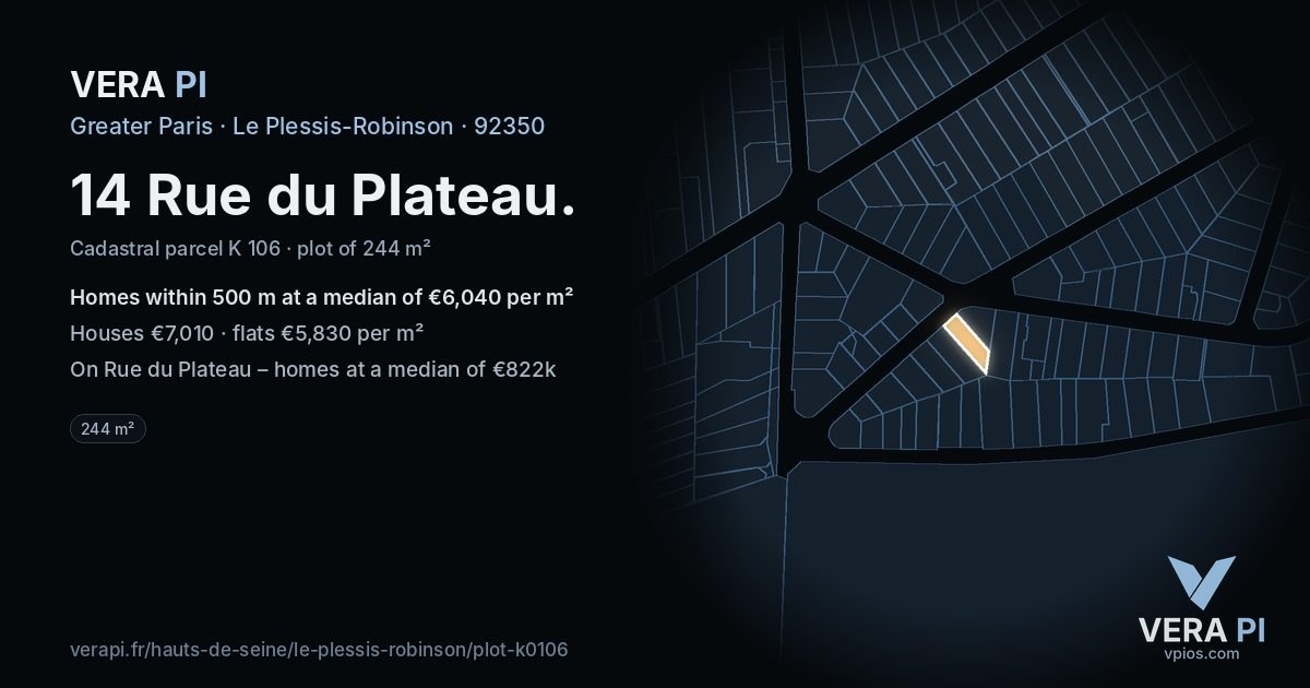 14 Rue du Plateau, Le Plessis-Robinson at night – the plot lit, the parcels around coloured by the prices near them