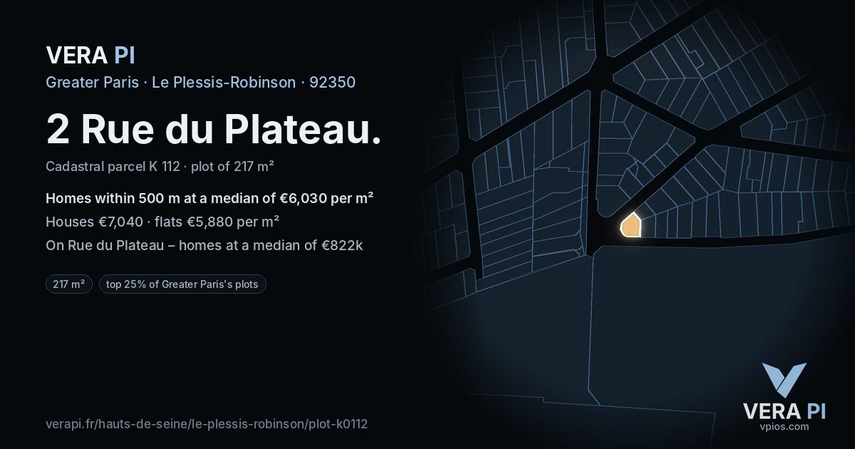 2 Rue du Plateau, Le Plessis-Robinson at night – the plot lit, the parcels around coloured by the prices near them