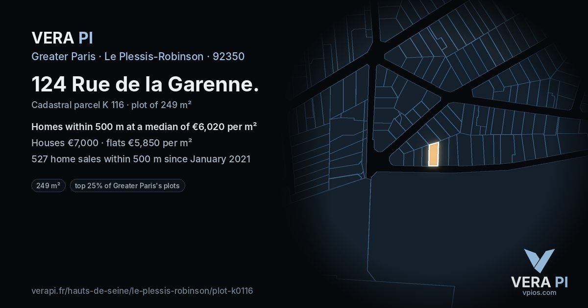 124 Rue de la Garenne, Le Plessis-Robinson at night – the plot lit, the parcels around coloured by the prices near them