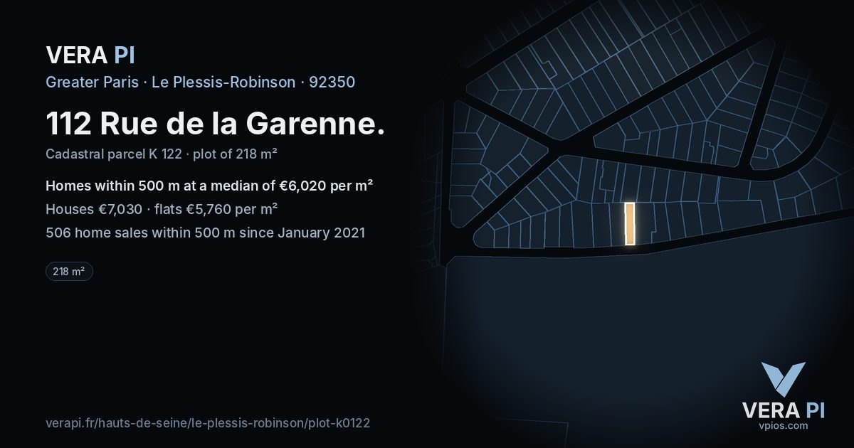 112 Rue de la Garenne, Le Plessis-Robinson at night – the plot lit, the parcels around coloured by the prices near them